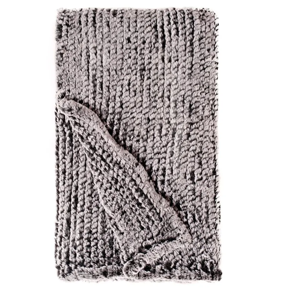 Luxe Black Knit Faux Fur Throw