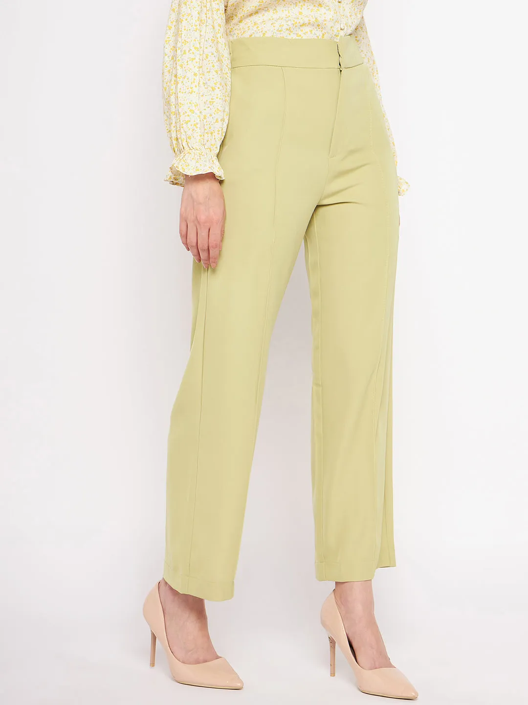 Madame Front Pleated Straight Fit Lime Green Trousers