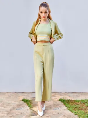 Madame Front Pleated Straight Fit Lime Green Trousers