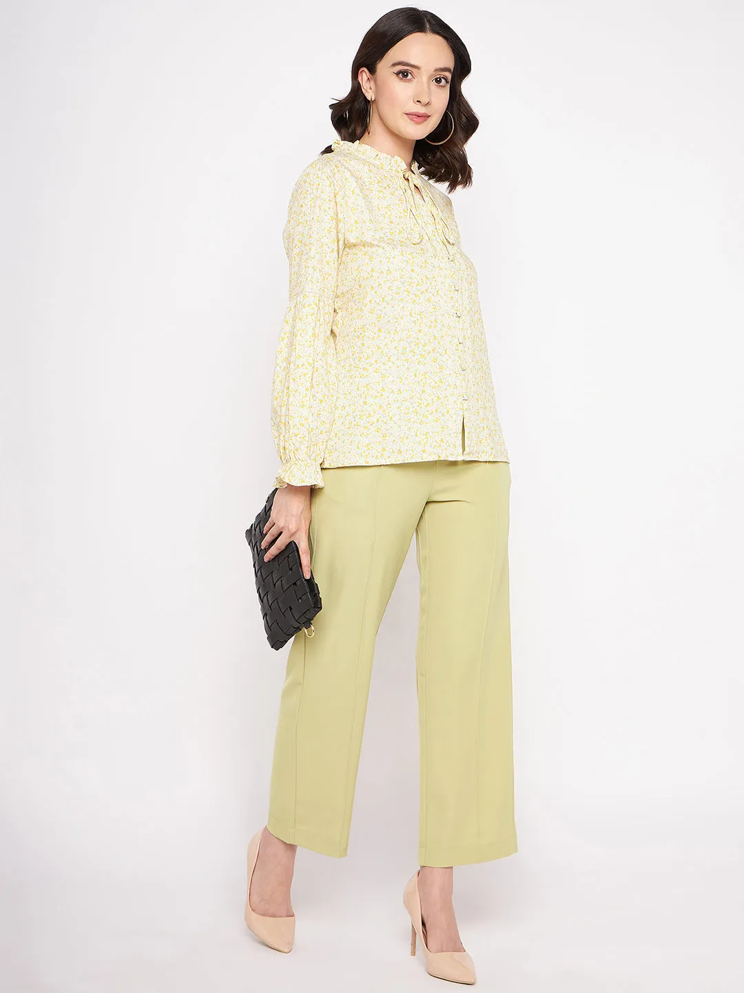 Madame Front Pleated Straight Fit Lime Green Trousers