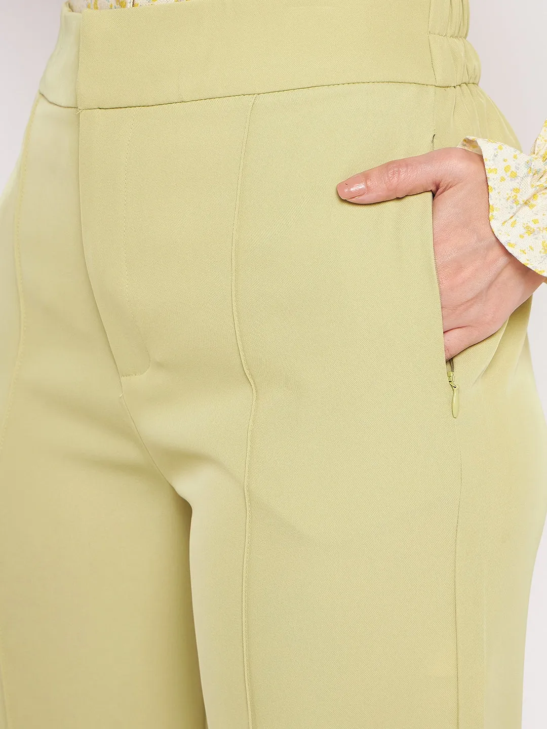 Madame Front Pleated Straight Fit Lime Green Trousers