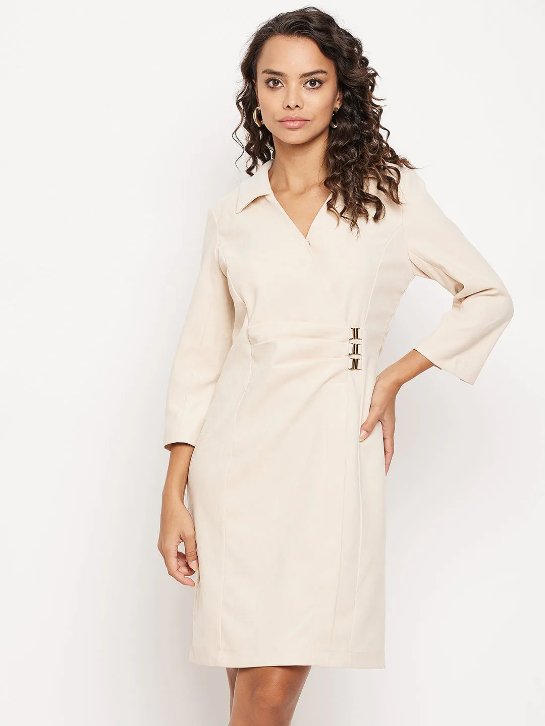 Madame Wing Neck Mini Off White Sheath Dress