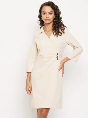 Madame Wing Neck Mini Off White Sheath Dress