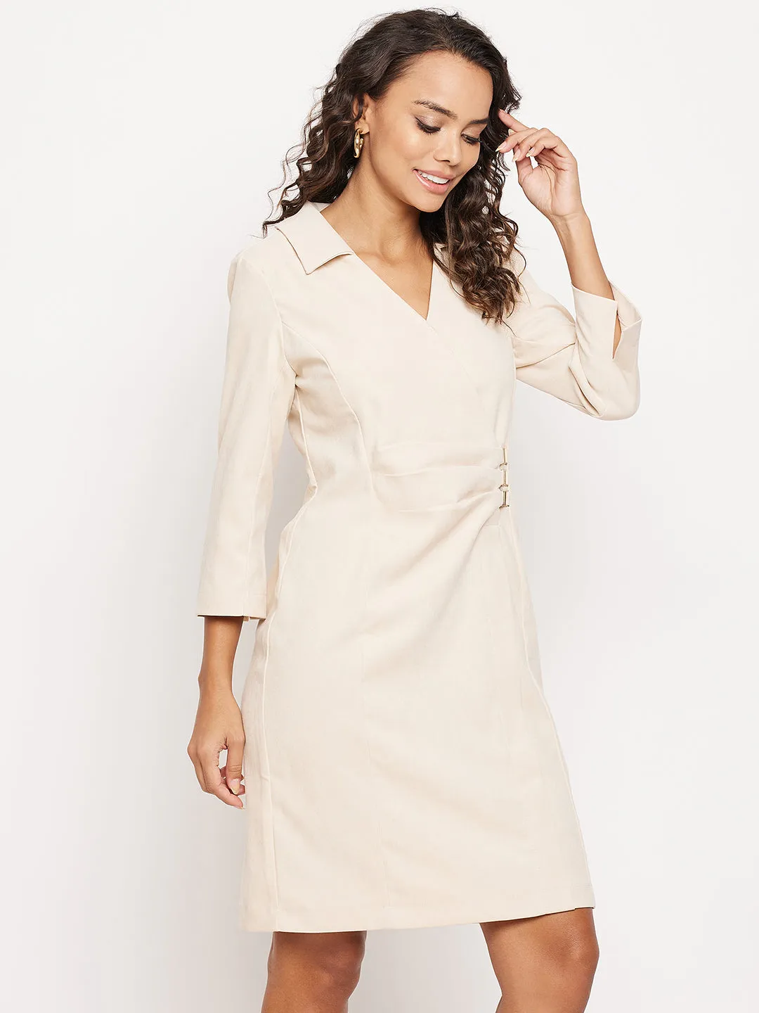 Madame Wing Neck Mini Off White Sheath Dress