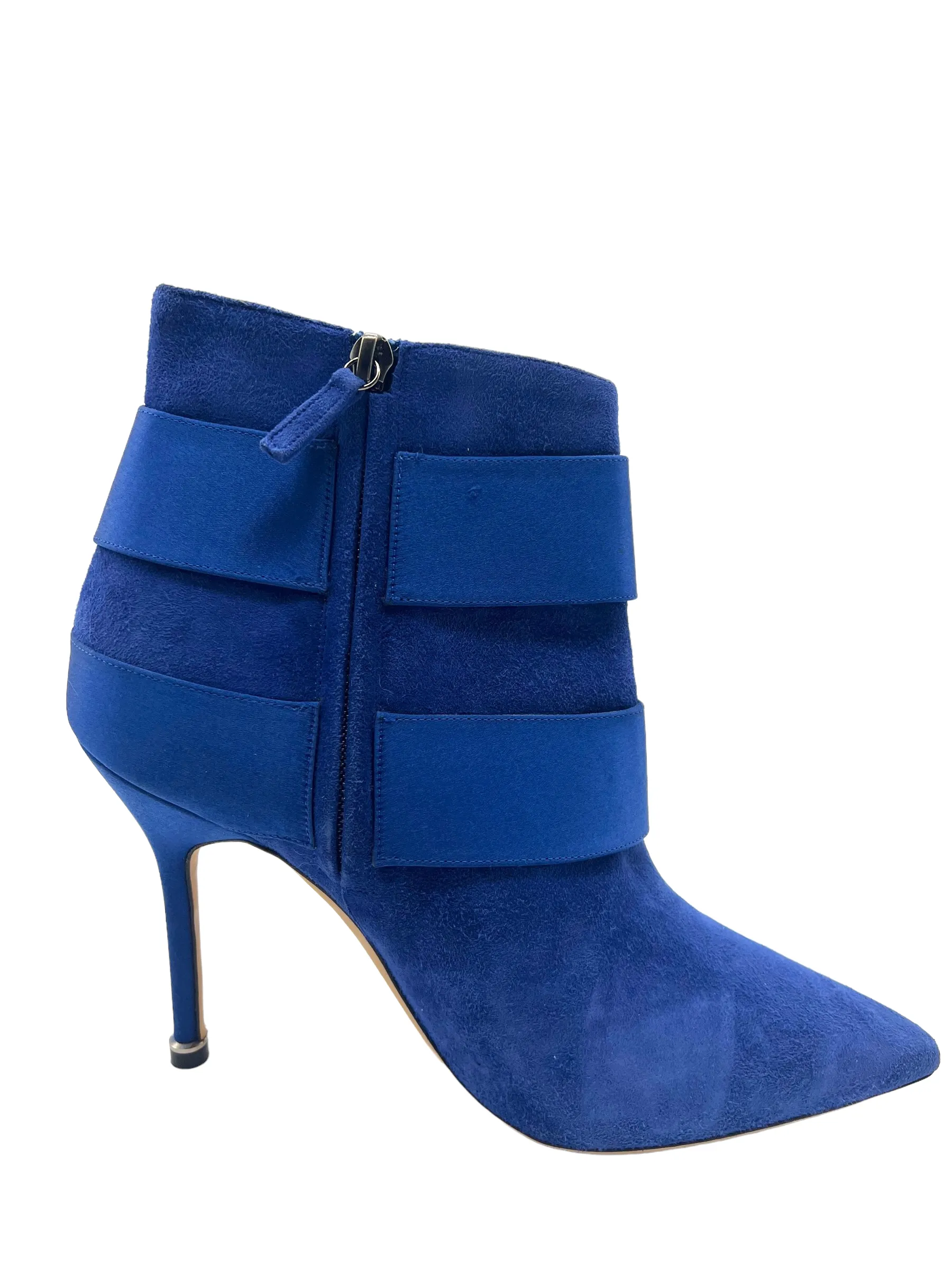 Manolo Blahnik Blue Suede Embellished Hangisi Size 38 Booties