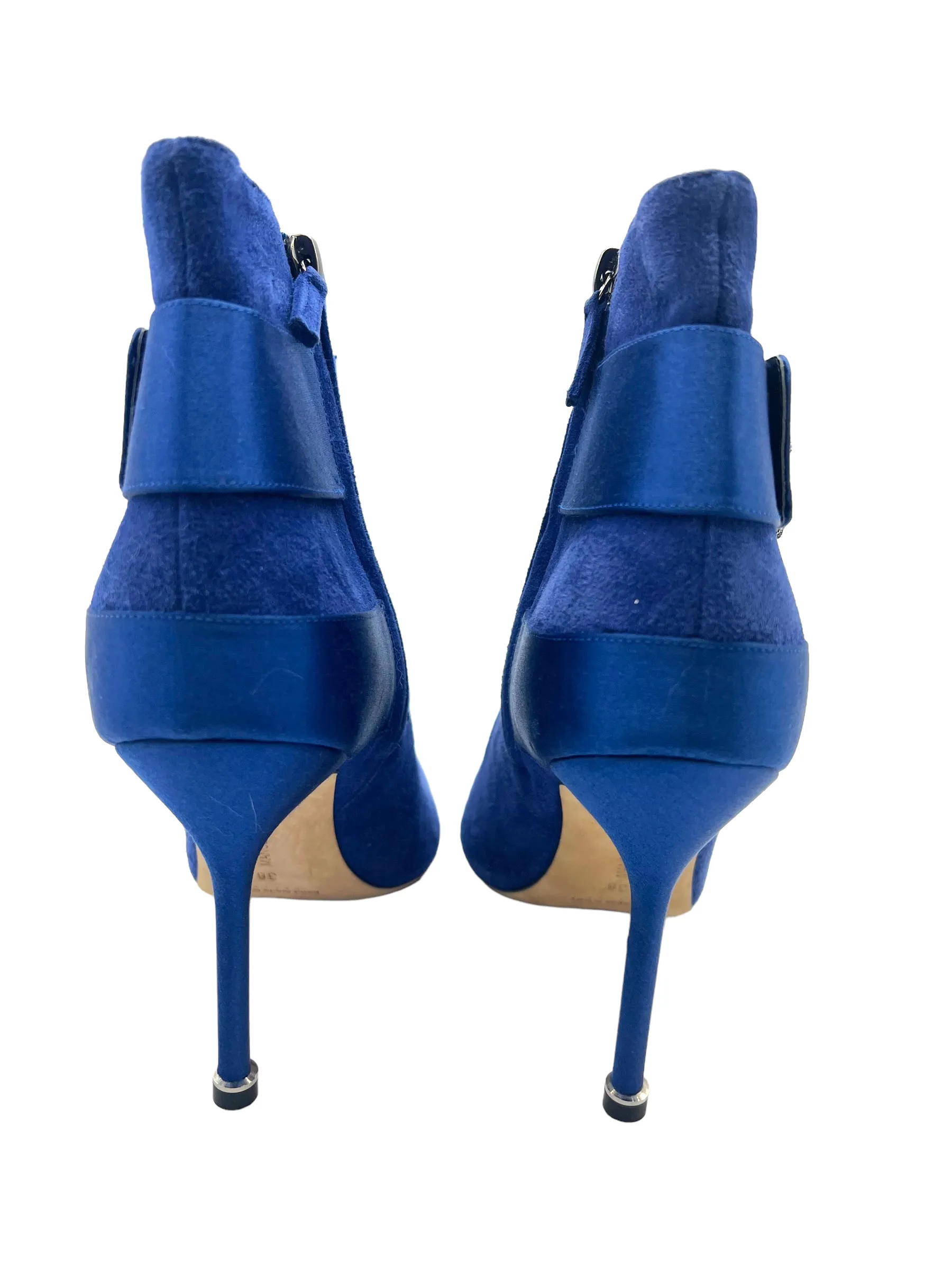 Manolo Blahnik Blue Suede Embellished Hangisi Size 38 Booties