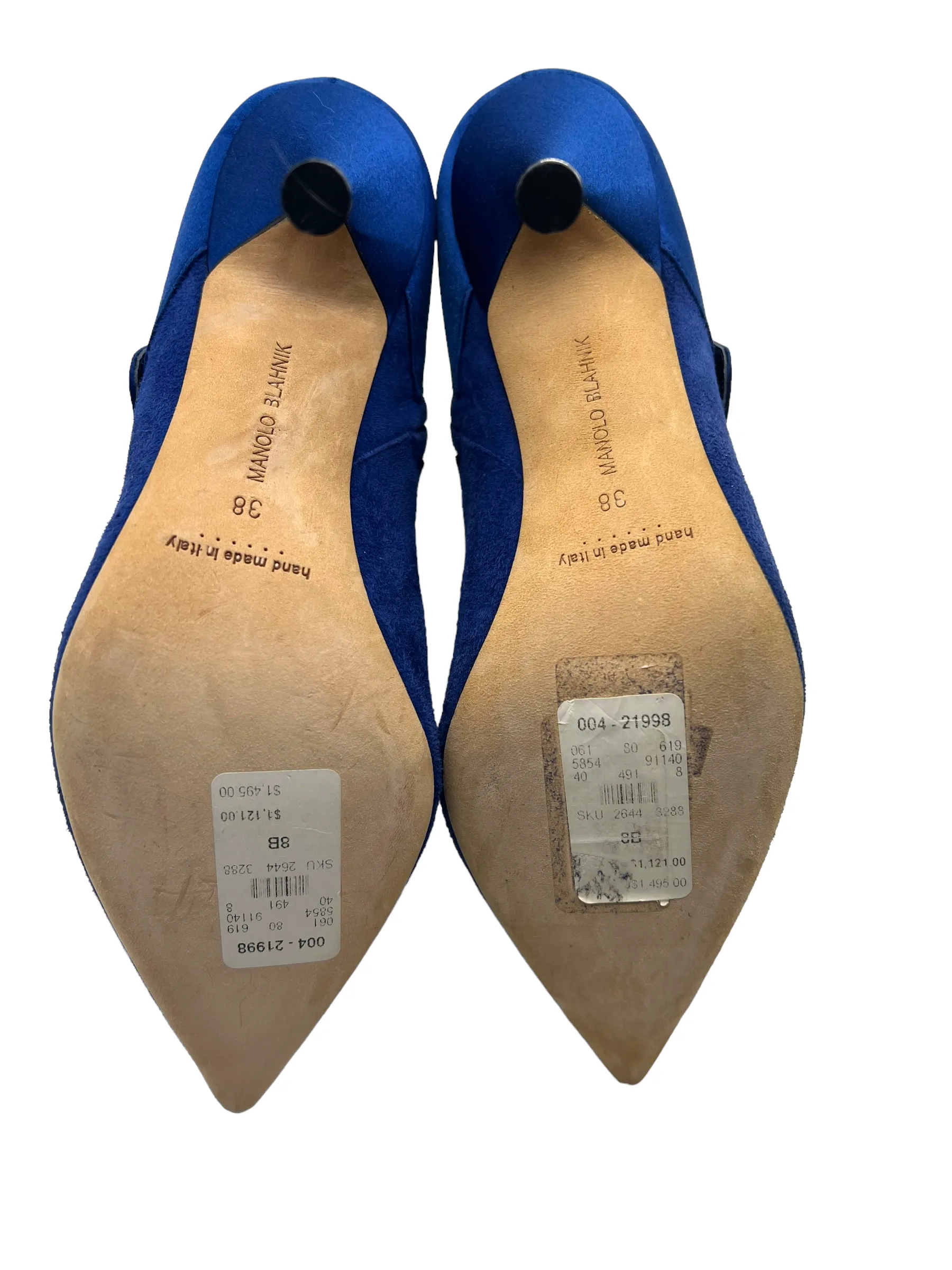 Manolo Blahnik Blue Suede Embellished Hangisi Size 38 Booties