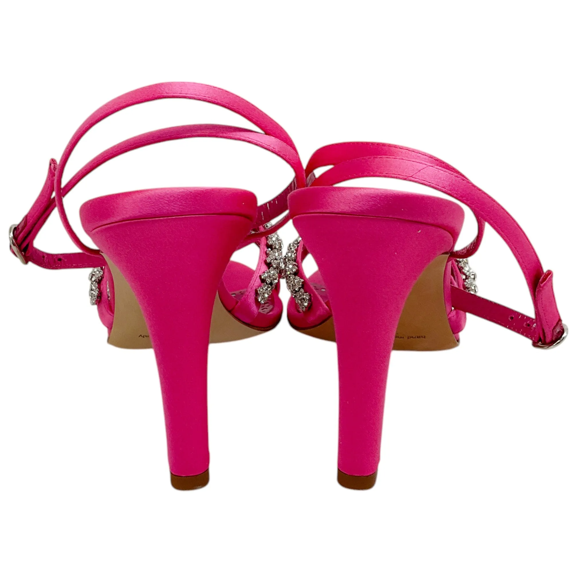 Manolo Blahnik Bright Pink Satin Crystal Embellished Vedada Sandals