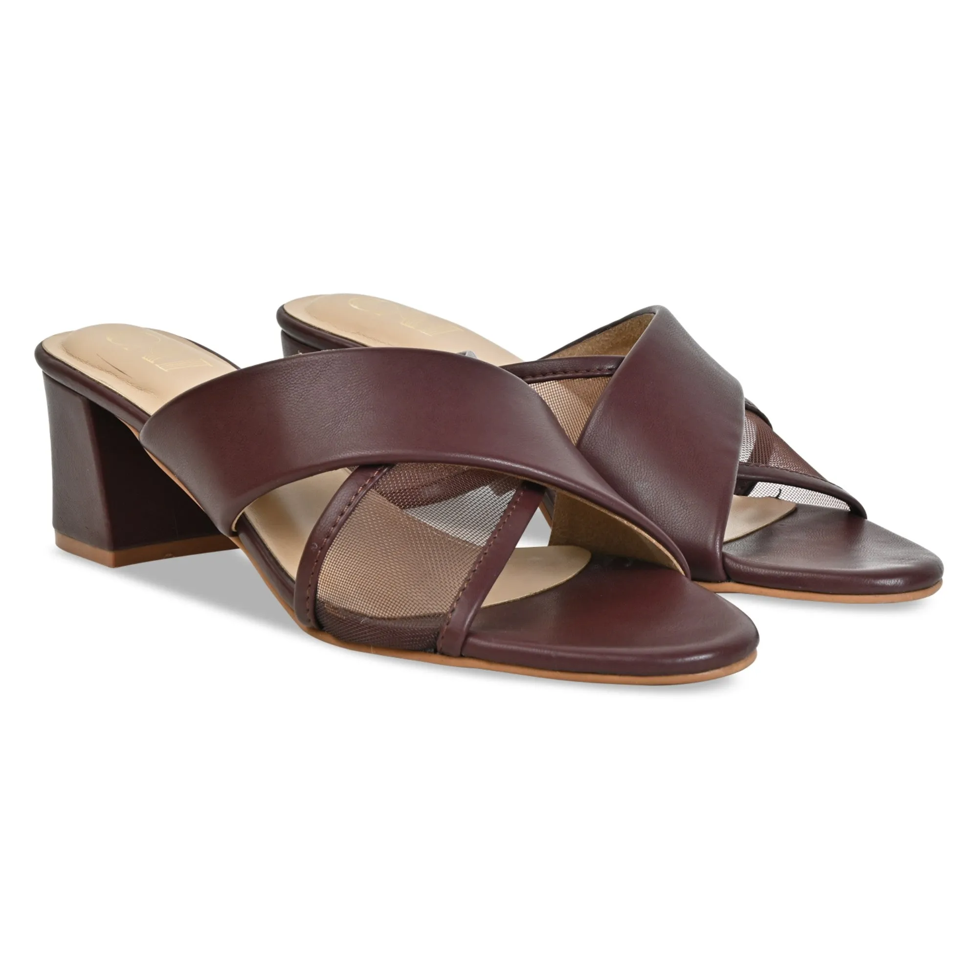 Maroon Sheer Cross Strap Heel