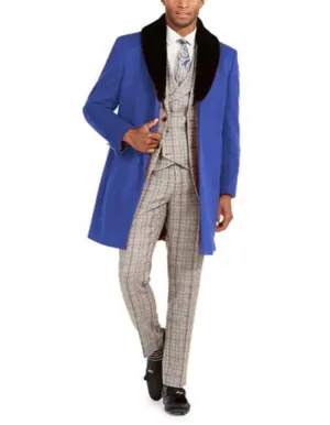 Mens Carcoat - Wool Coat With Fur Collar   Royal Blue Coat