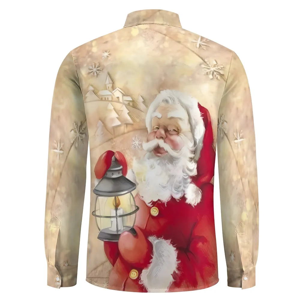 Men's Christmas Santa Claus Printed Long Sleeve Shirt 2411002932