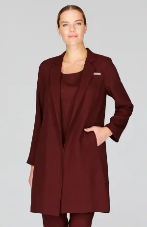 Microlinen Long Open Duster with Contrast Bias Trim