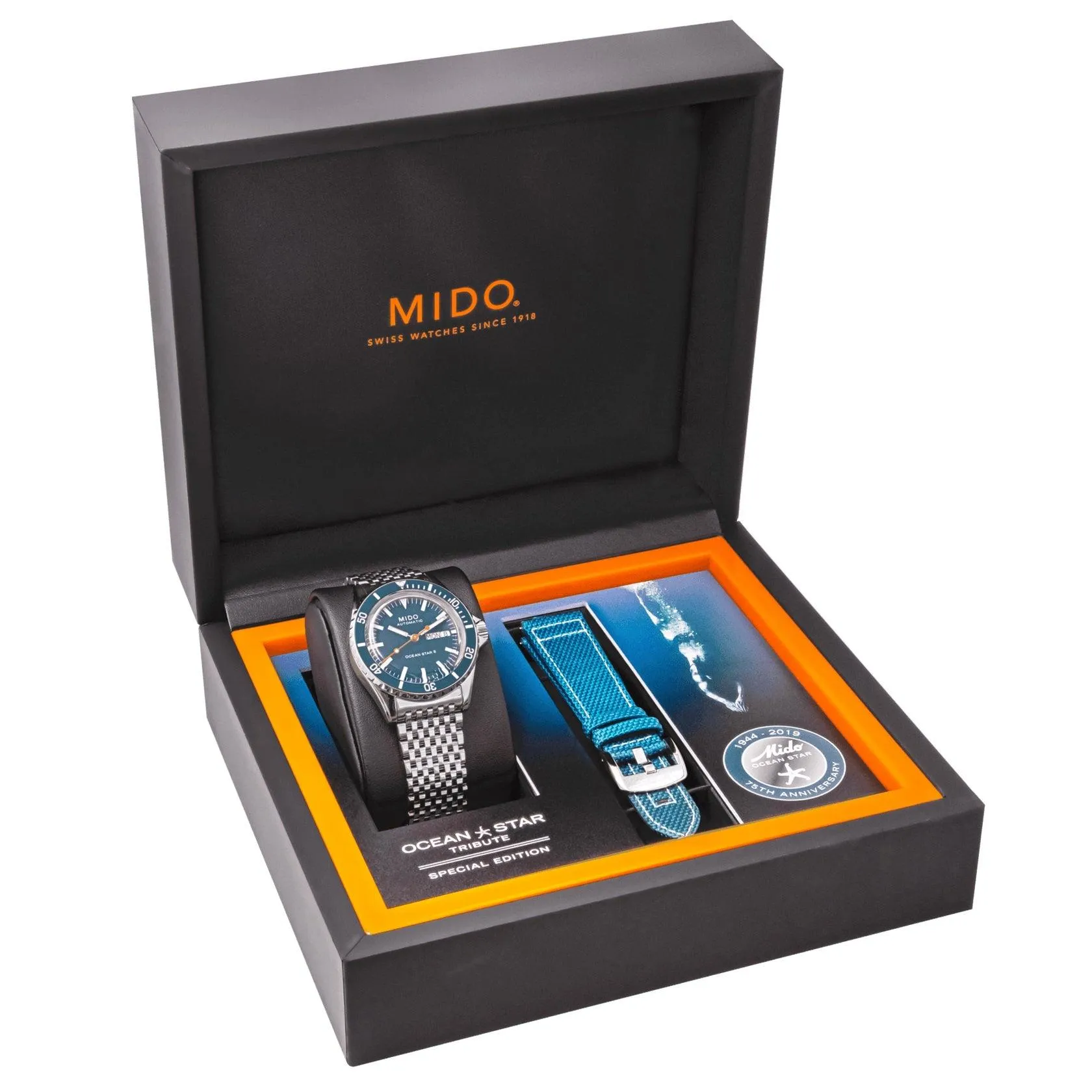 Mido Ocean Star Tribute Watch Blue 41mm Automatic Special Edition 75th Anniversary double strap m026.830.11.041.00
