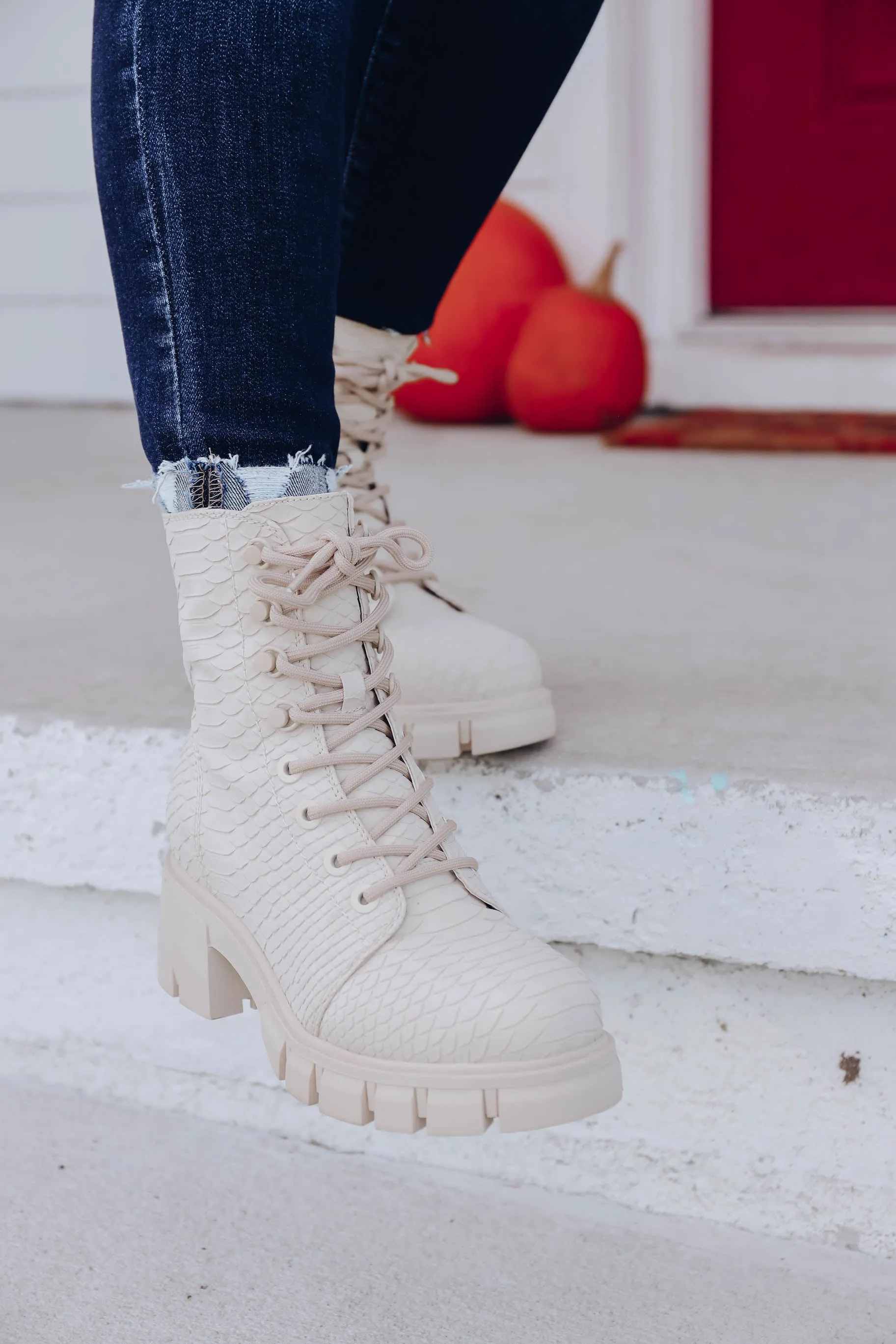 Mina Combat Boot - Ivory