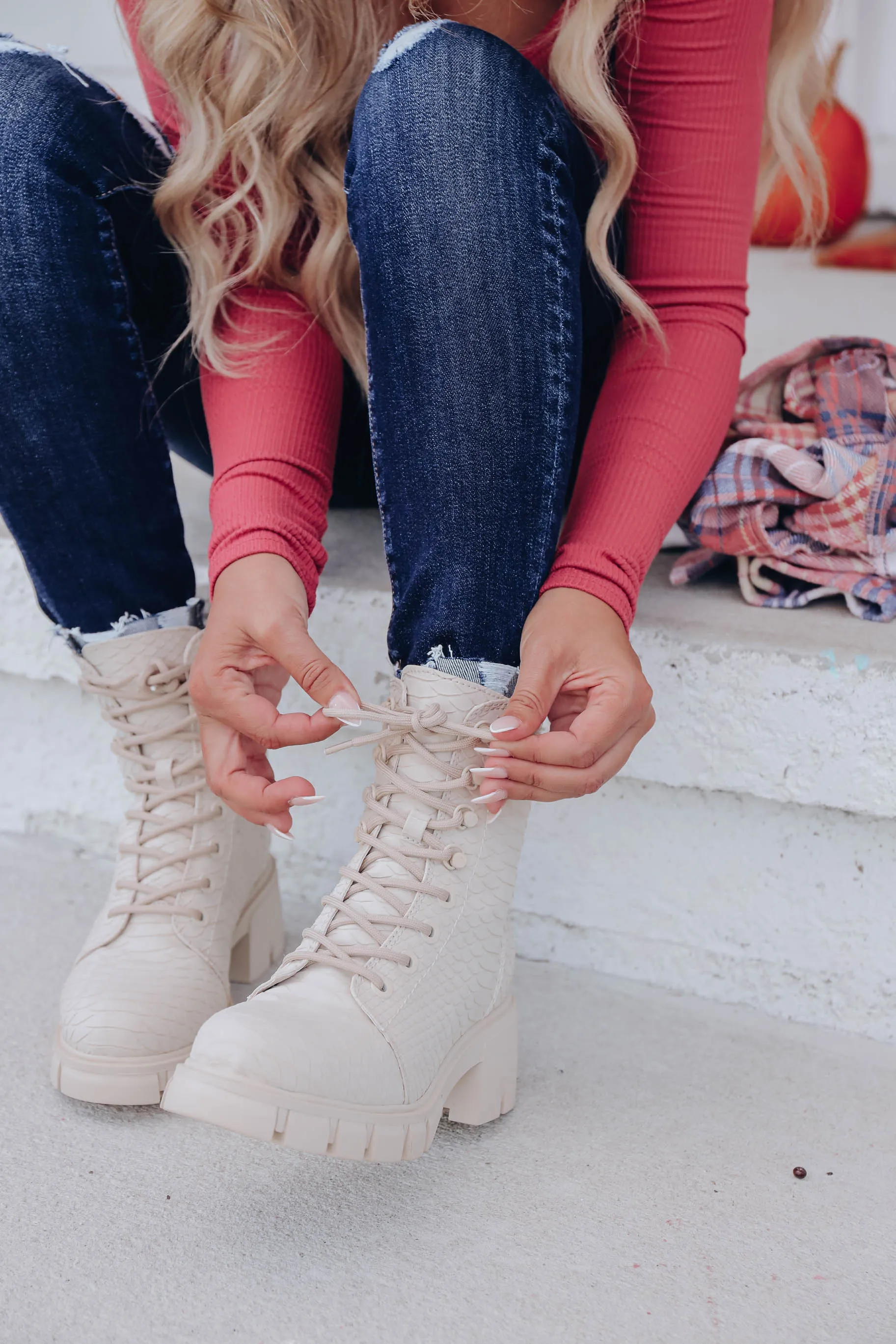 Mina Combat Boot - Ivory