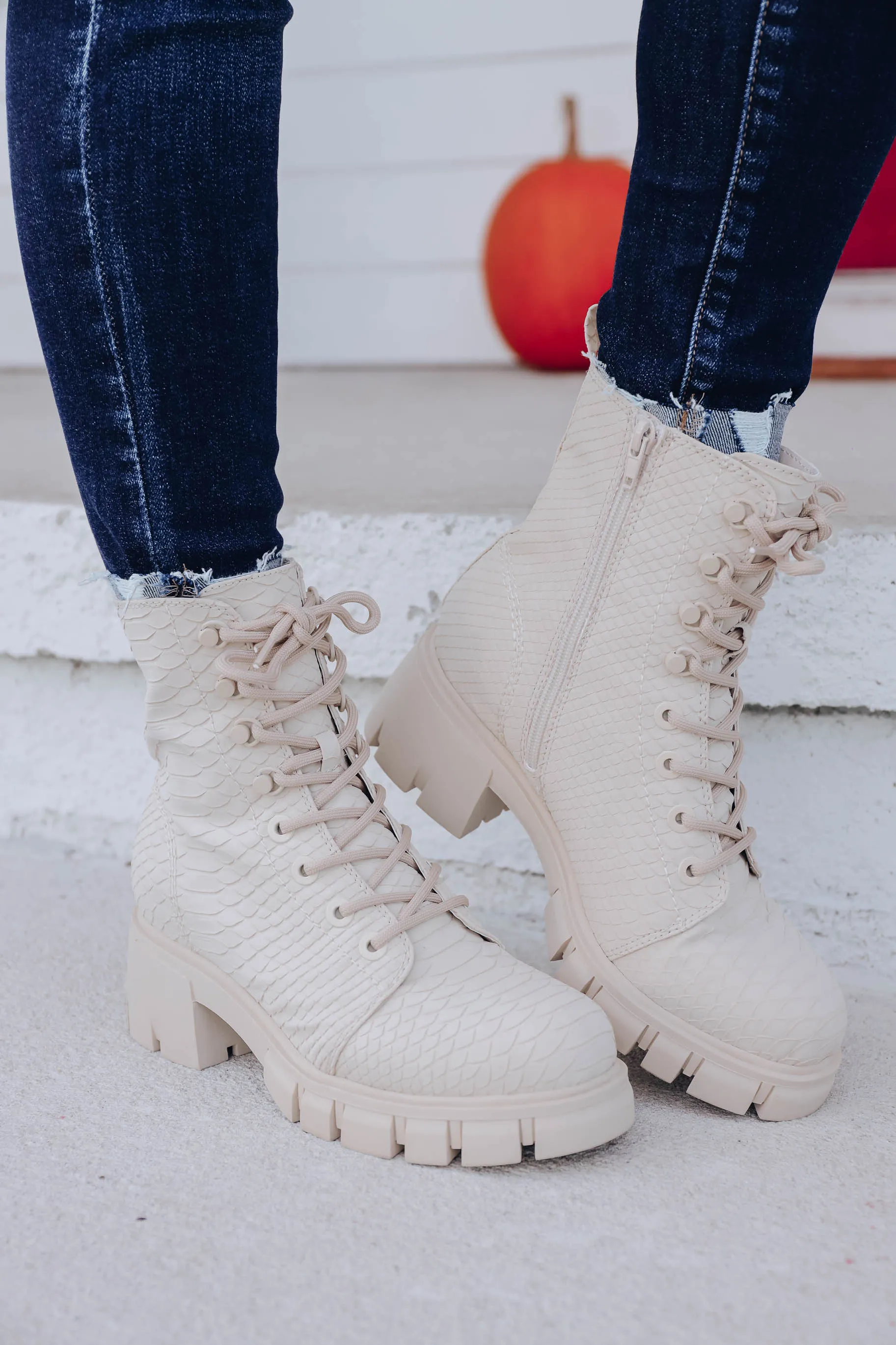 Mina Combat Boot - Ivory