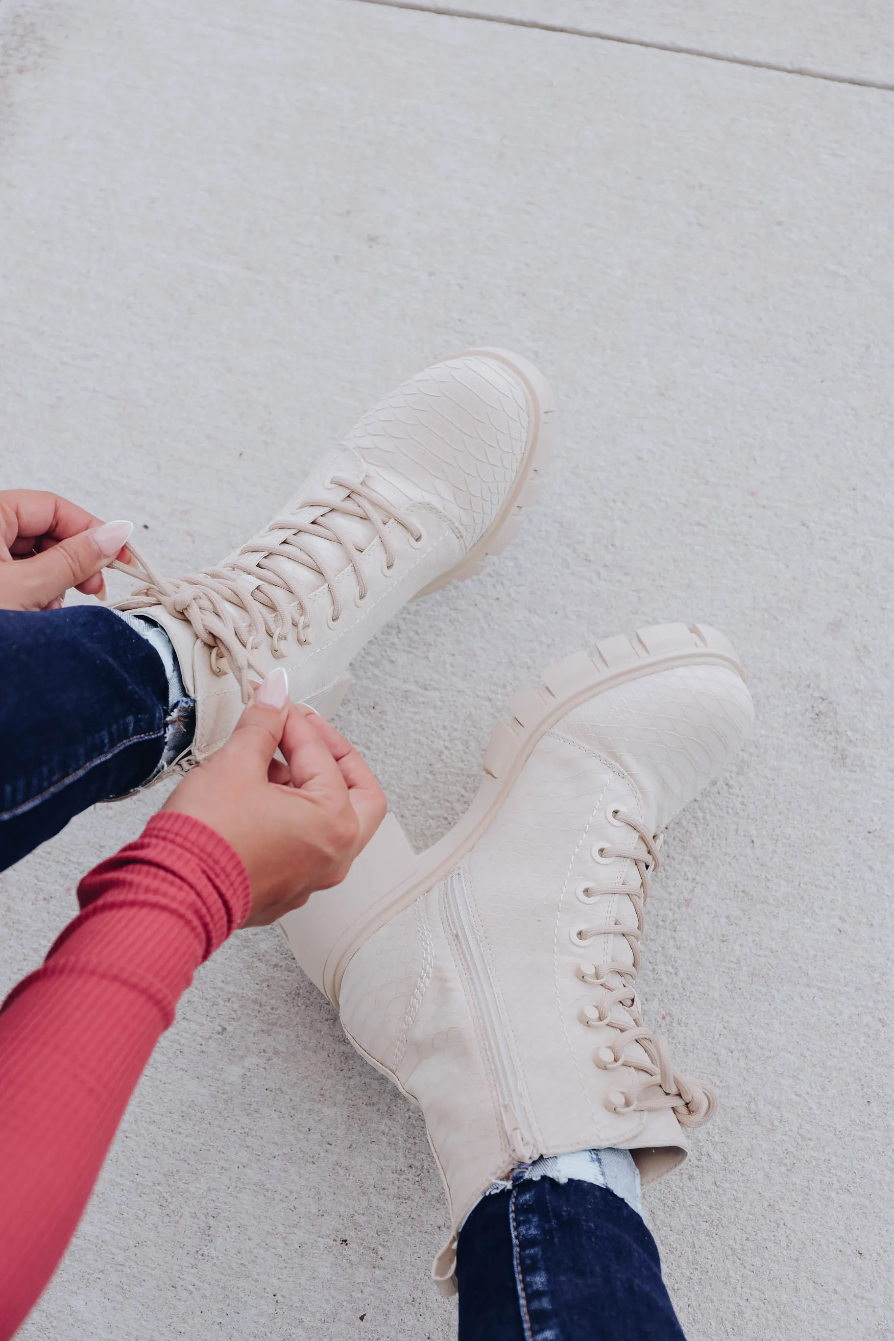 Mina Combat Boot - Ivory