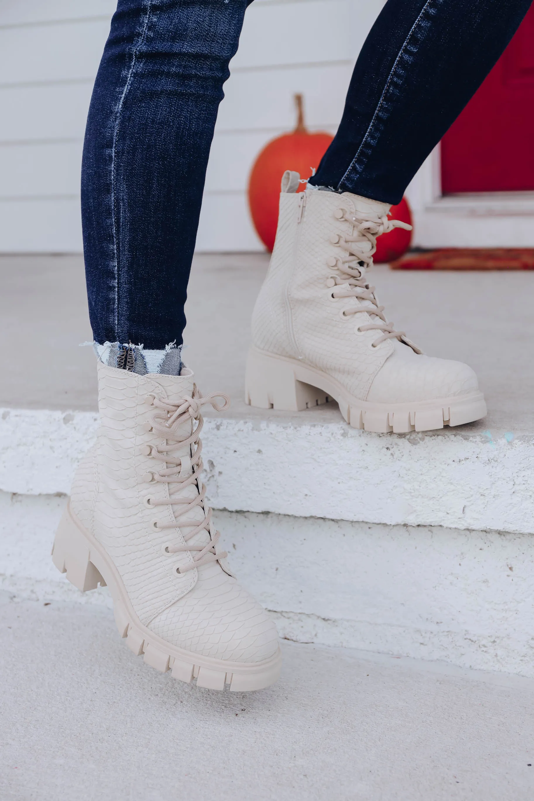 Mina Combat Boot - Ivory