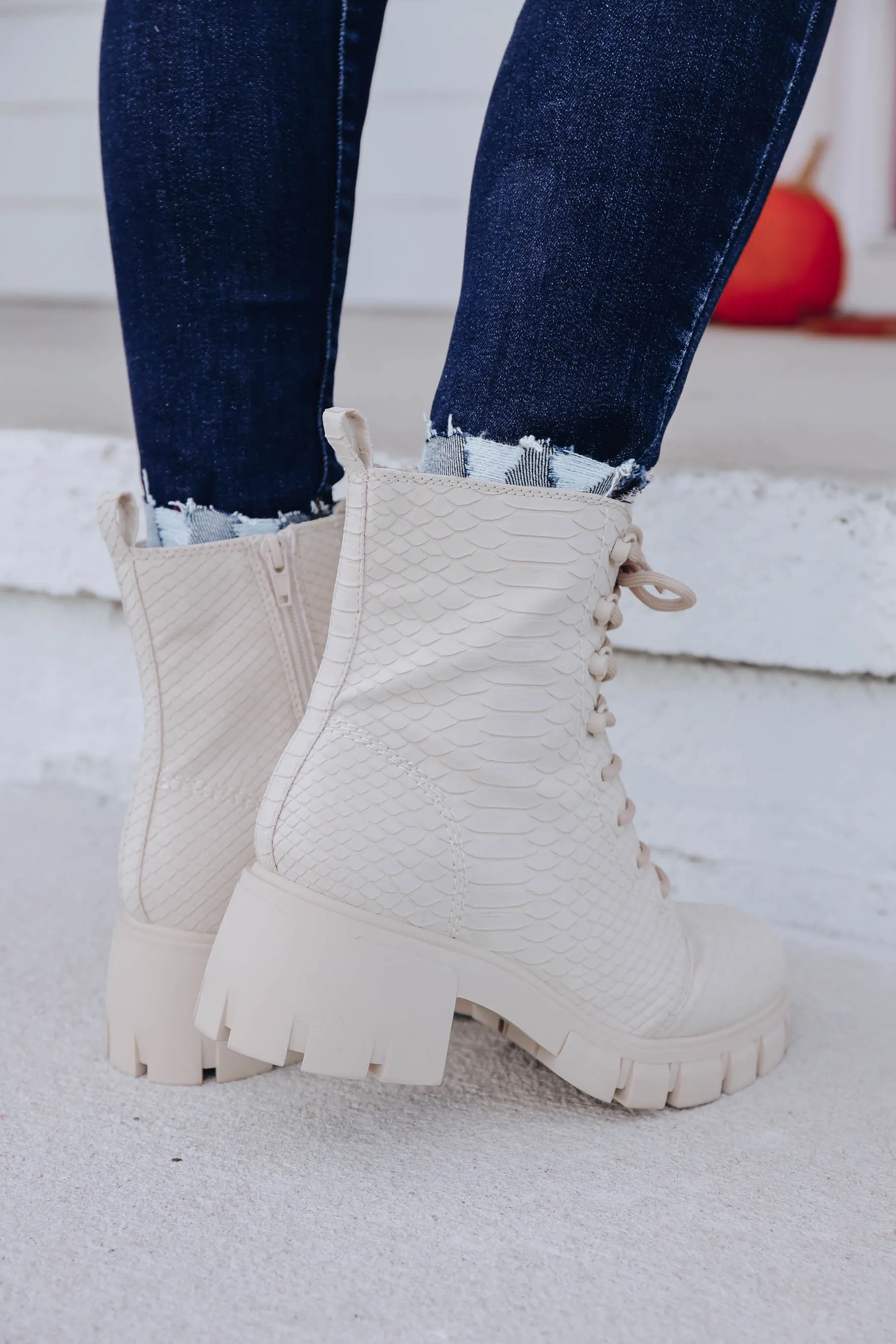 Mina Combat Boot - Ivory