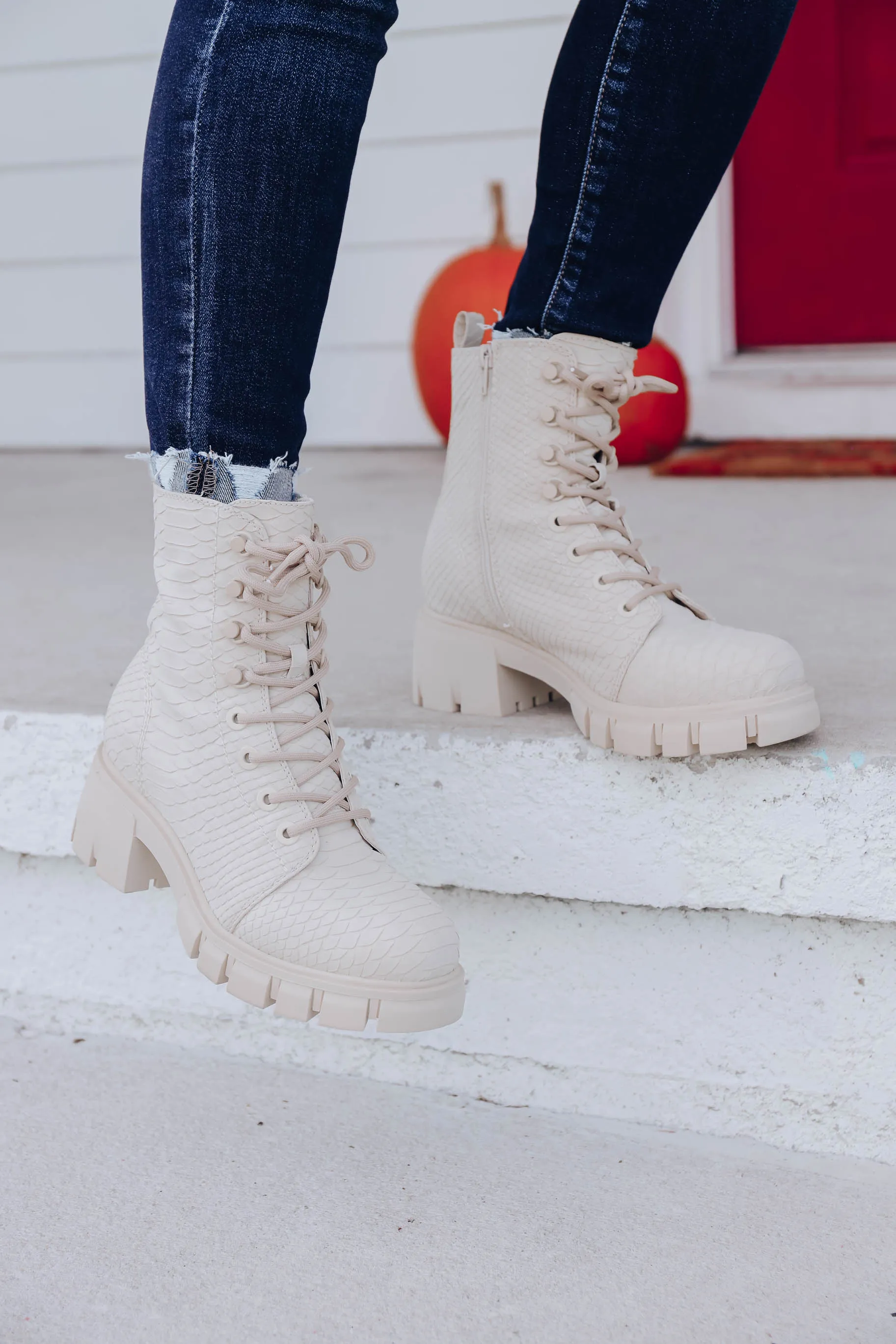 Mina Combat Boot - Ivory