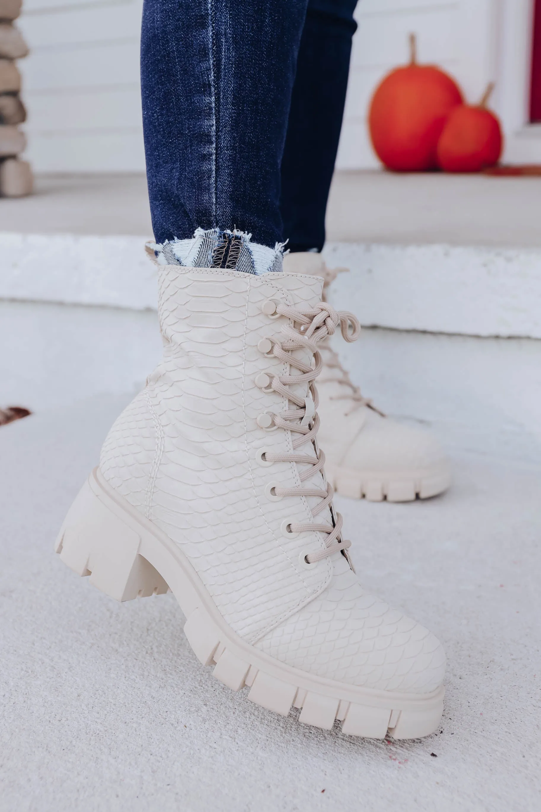 Mina Combat Boot - Ivory