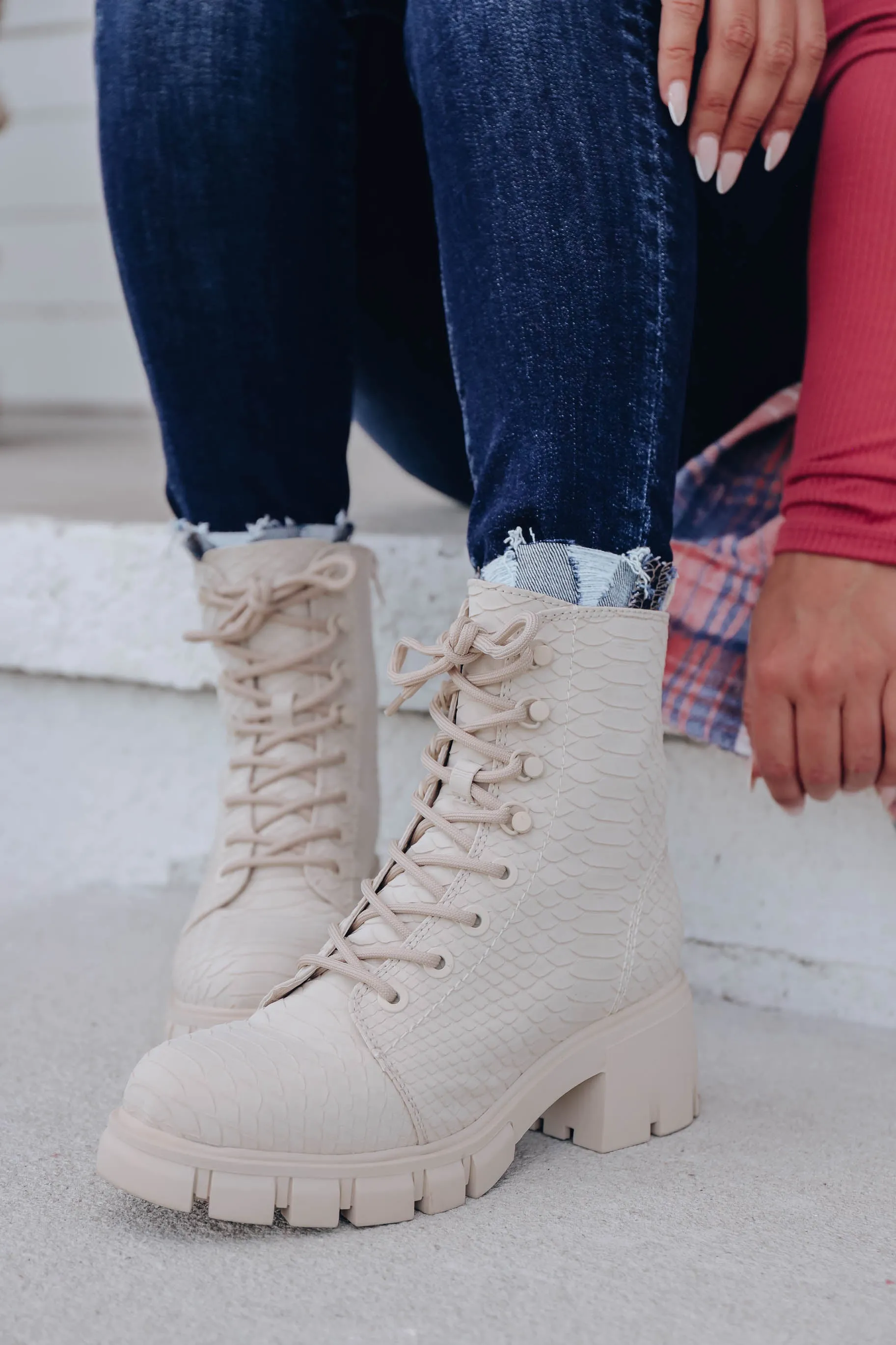 Mina Combat Boot - Ivory