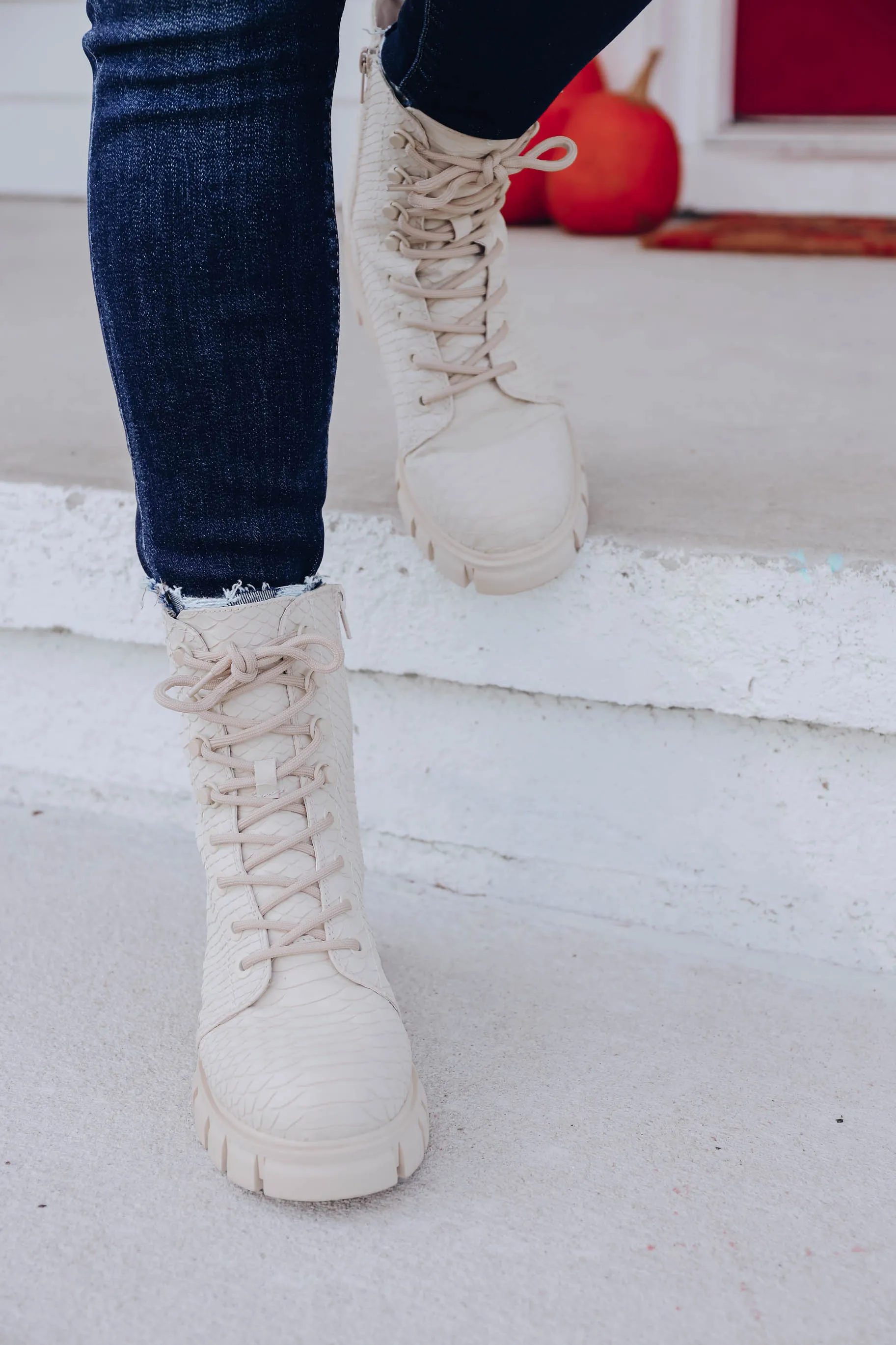 Mina Combat Boot - Ivory