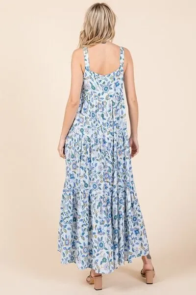Mittoshop Flower Print Tiered Sleeveless Empire Maxi Dress