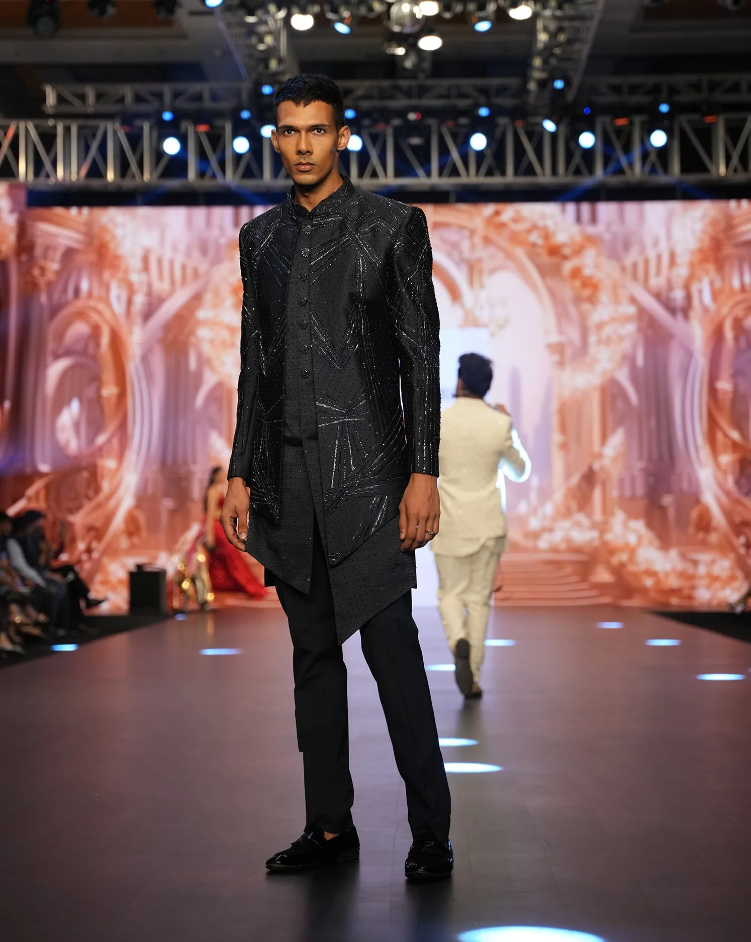 MOF Embroidered Blue Sherwani