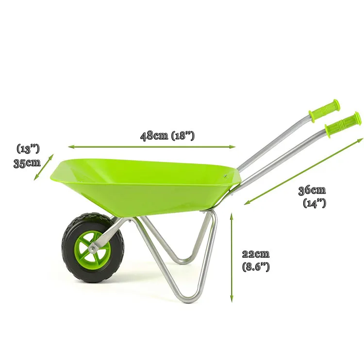 Montessori Kids Stainless Steel Non Rust Ergonomic Handles Wheelbarrow | Lime Green | 3 years 