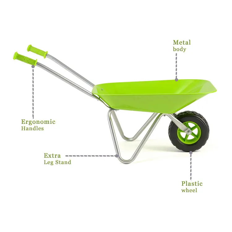 Montessori Kids Stainless Steel Non Rust Ergonomic Handles Wheelbarrow | Lime Green | 3 years 