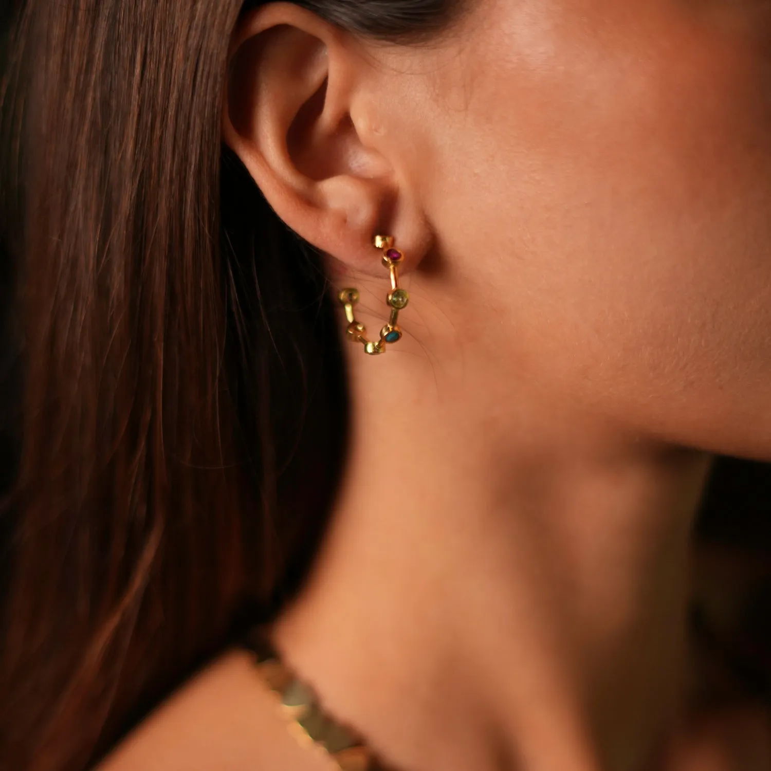 Multi Gemstone Gold Hoop Joy Earrings