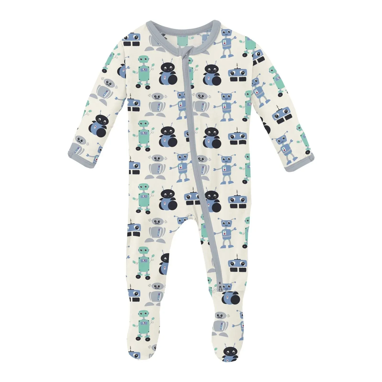 Natural Robots Print Footie with 2 Way Zipper