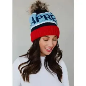 Navy, Lt. Blue & Red Apres Pom Hat