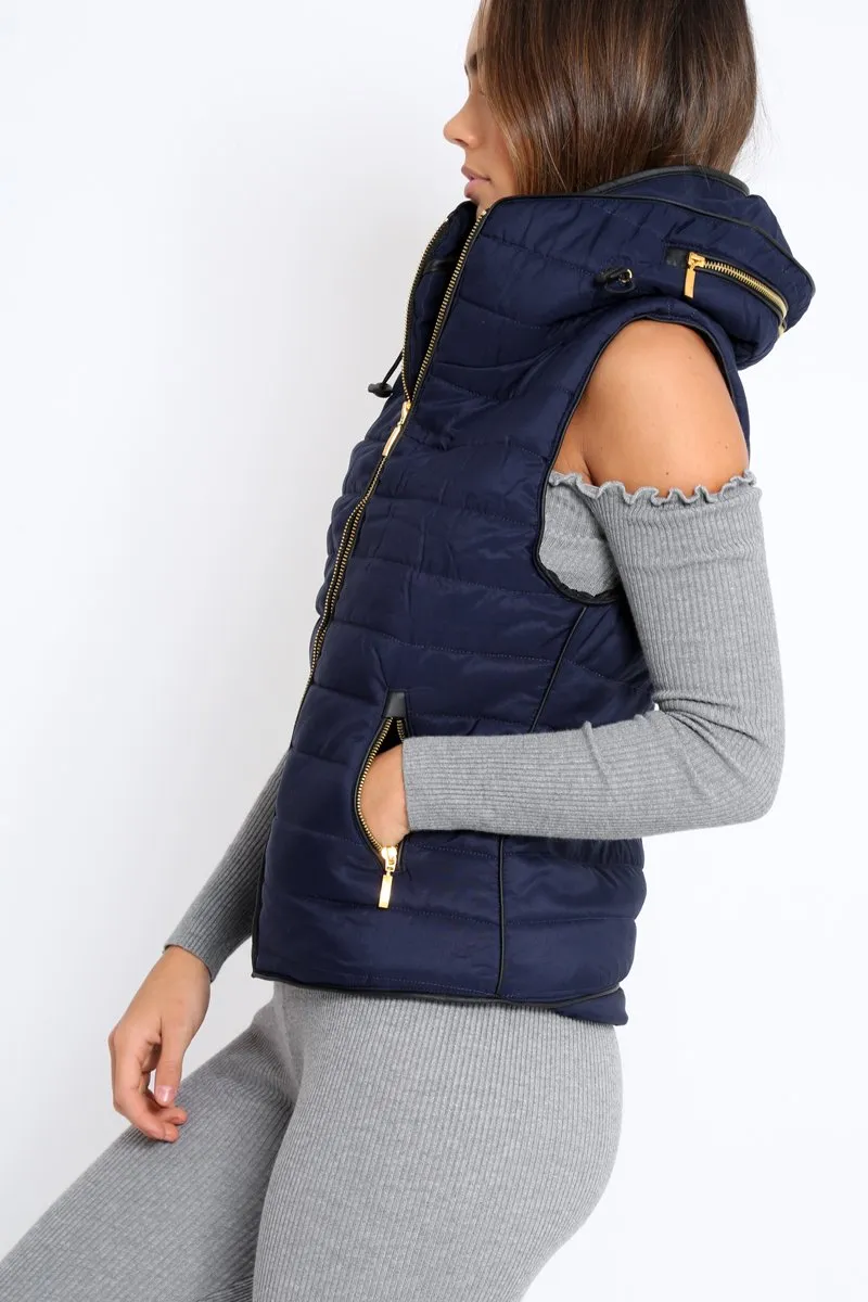 Navy Padded Gilet - Ariella