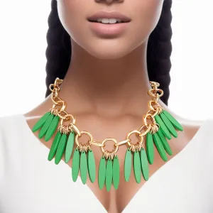 Necklace Tribal Green Wood Fringe