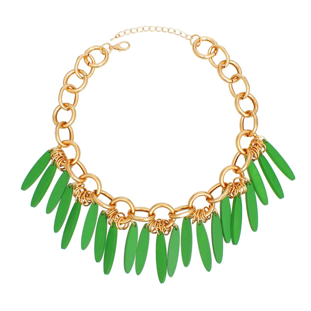 Necklace Tribal Green Wood Fringe