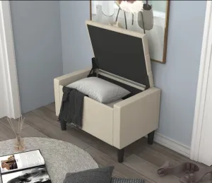 New assembled Andover Mills Friesen Polyester Blend Flip Top Upholstered Storage Bench with storage in Beige!! Retails $237 