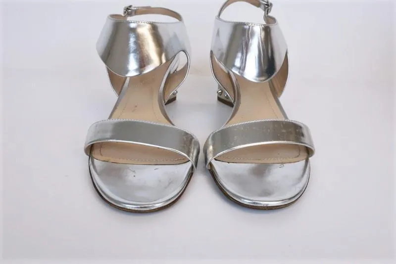 Nicholas Kirkwood Studded Heel Sandals Silver Metallic Leather Size 38