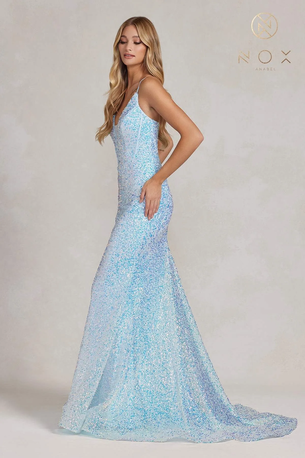Nox Anabel C1094 Long Mermaid Embellished Gown with V-Neckline