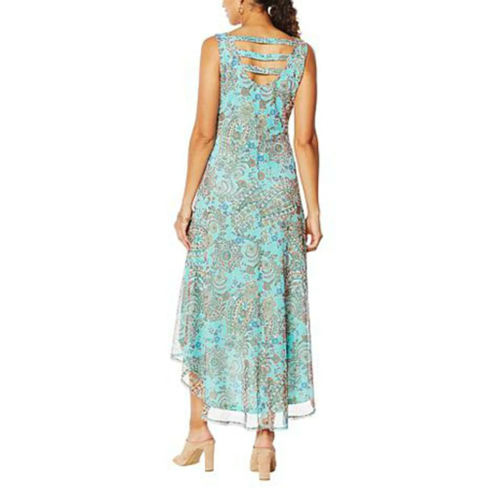 NWT Nina Leonard Womens Sleeveless Printed Power Mesh Dress. 690146 X-Small
