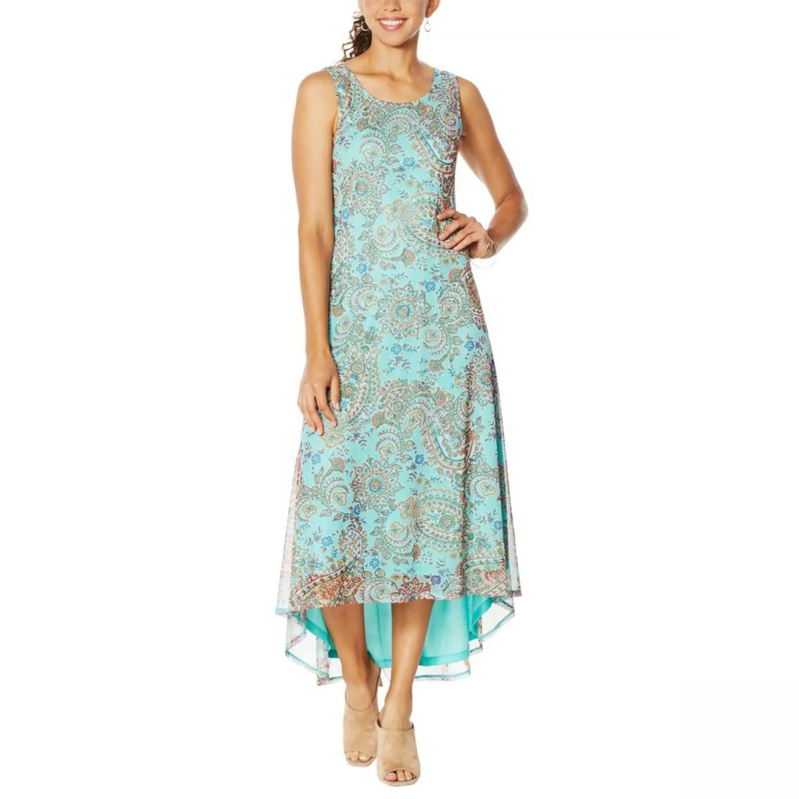 NWT Nina Leonard Womens Sleeveless Printed Power Mesh Dress. 690146 X-Small