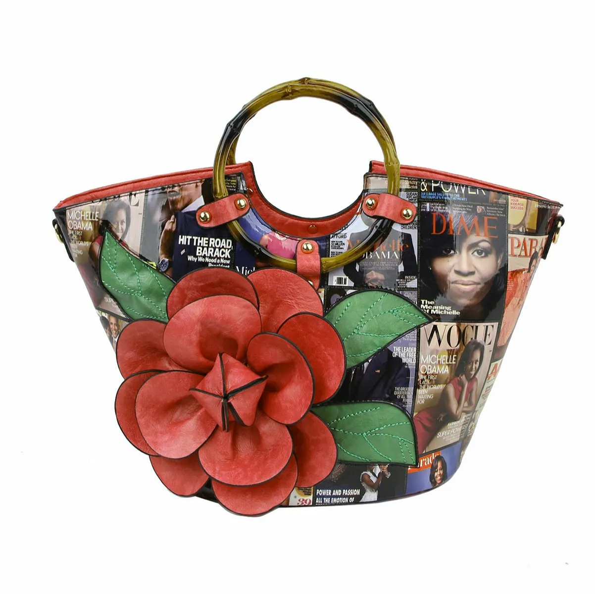 Obama Print Leatherette Handbag