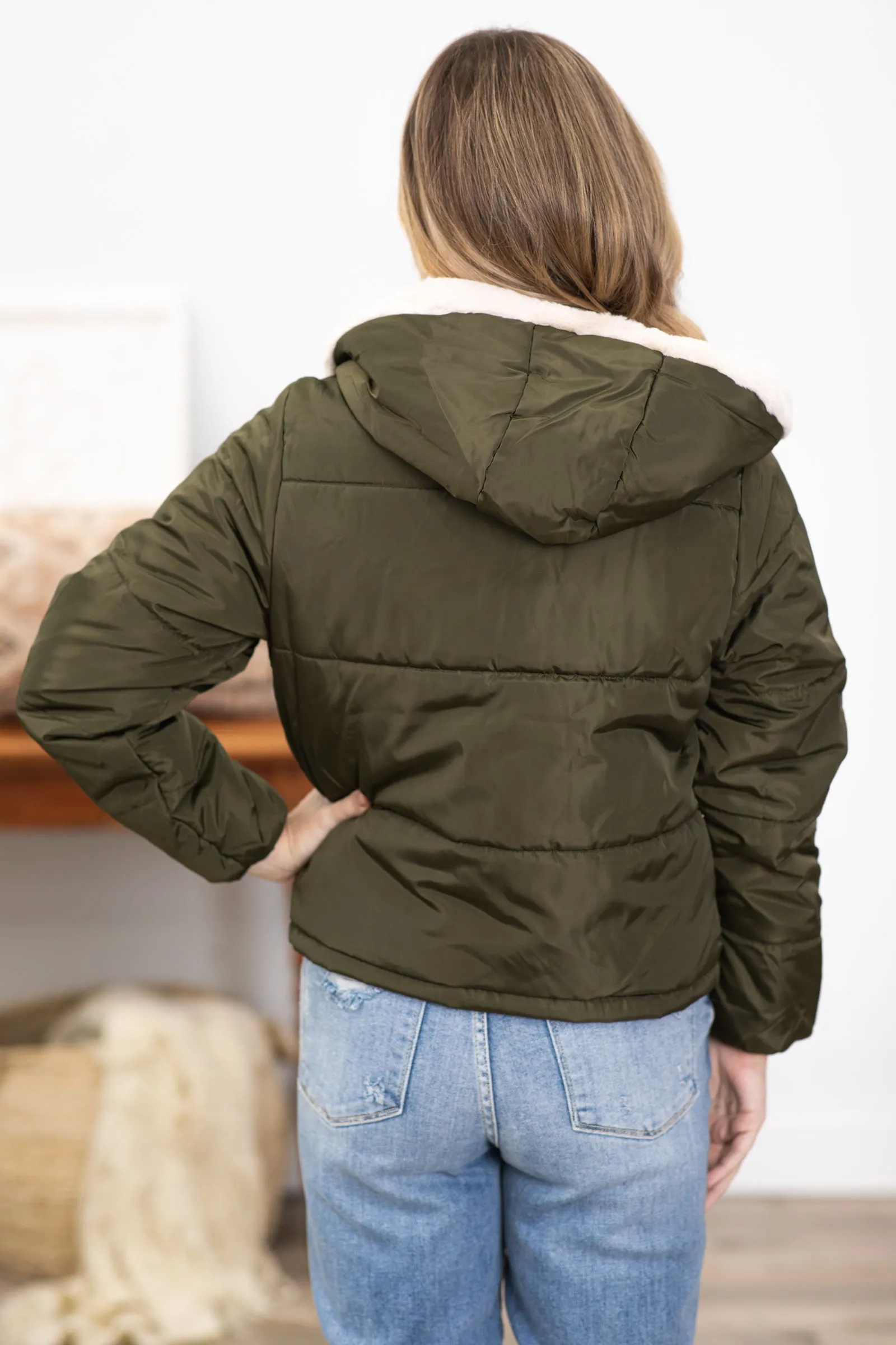 Olive Faux Fur Lined Hooded Jacket