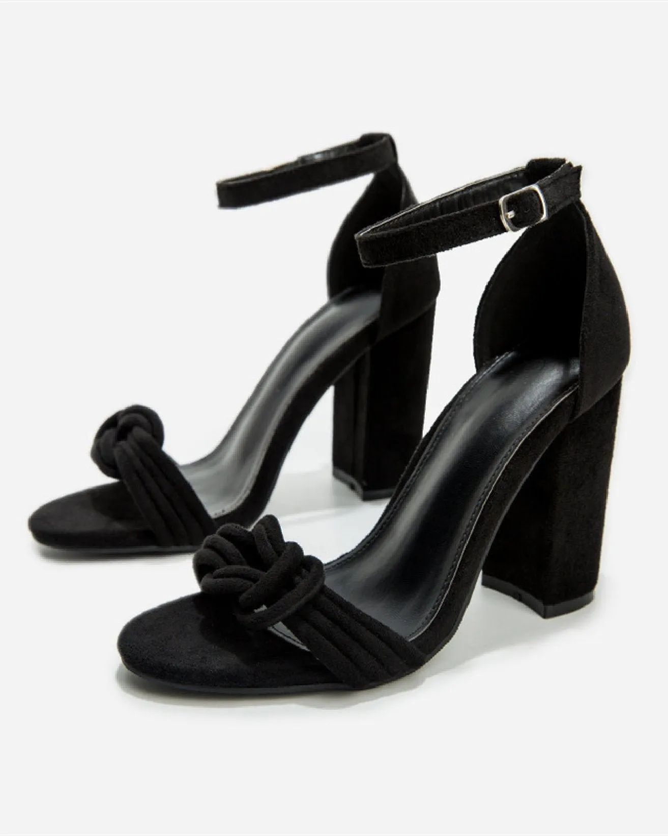 Open-toe Buckle Block Heel Sandals - Black