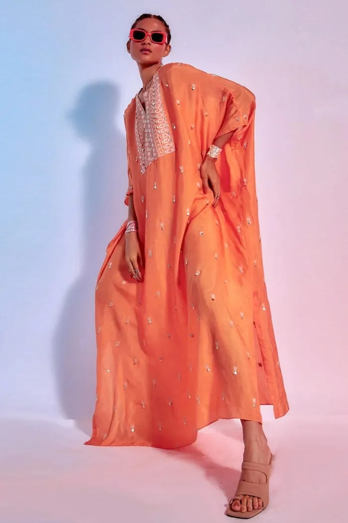 ORANGE EMBELLISHED SUMMER SILK KAFTAN