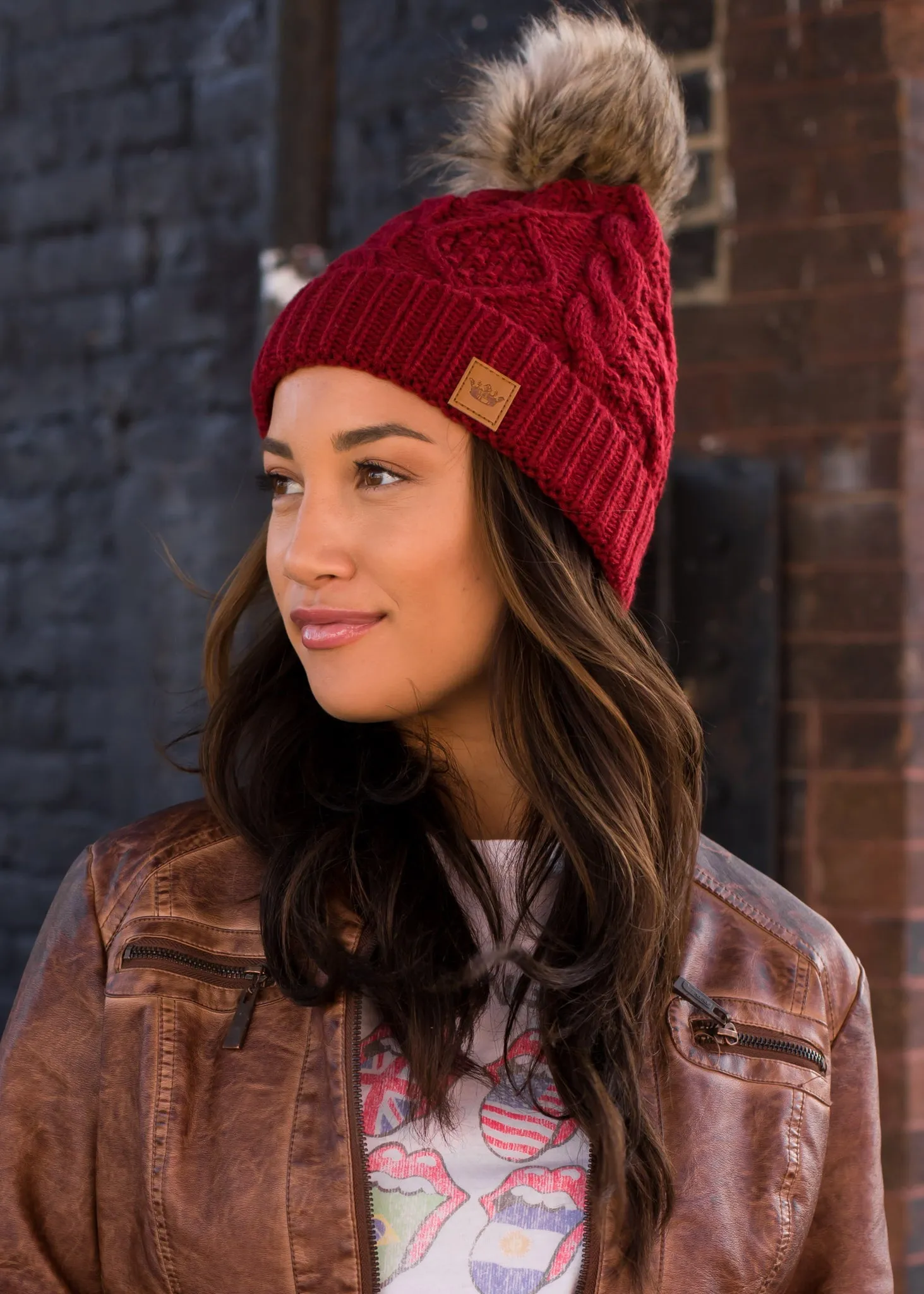 Panache Cuffed Cable Knit Fleece Lined Hat