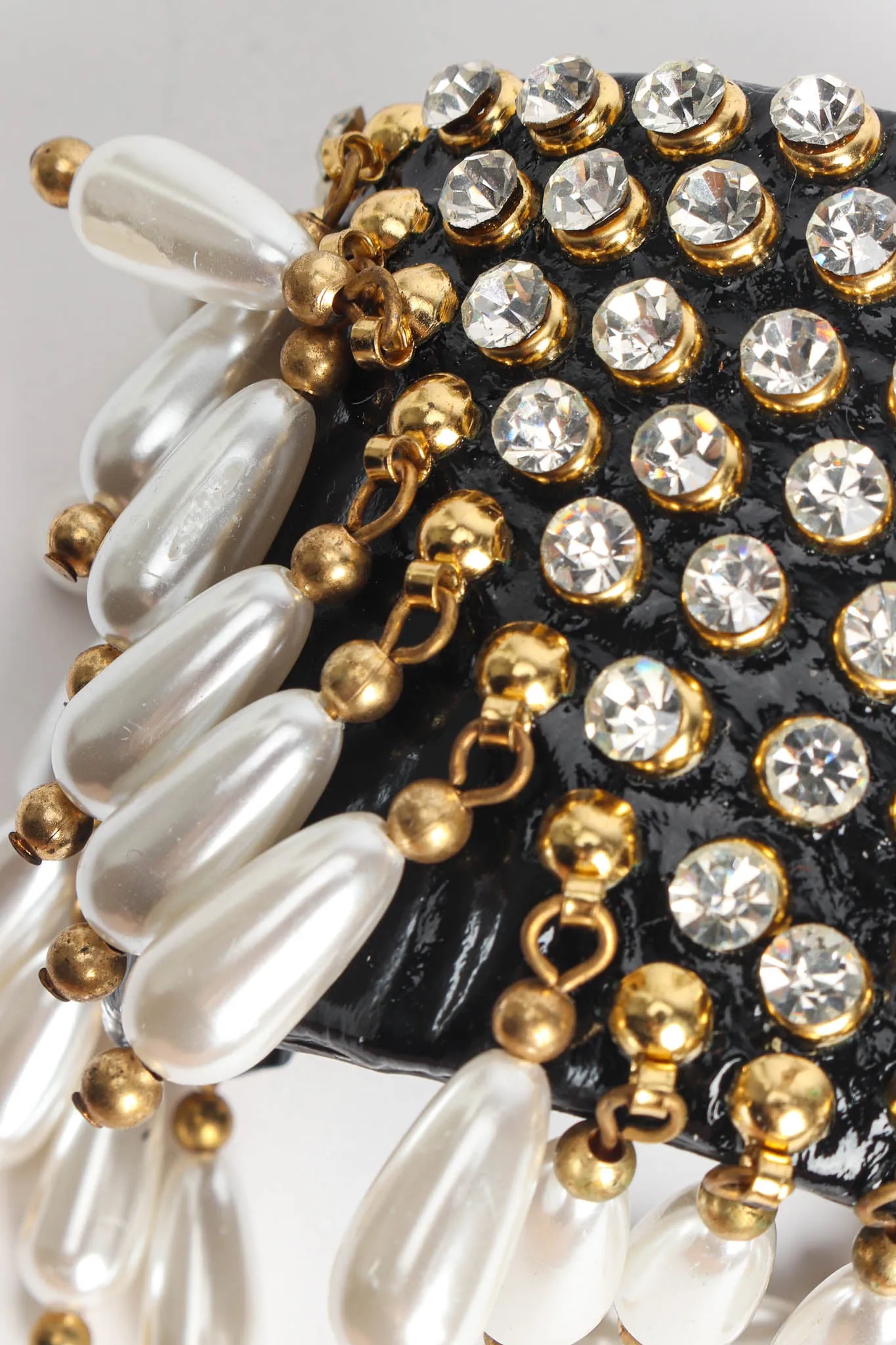 Patent Leather Rhinestone & Pearl Cuff
