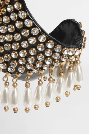 Patent Leather Rhinestone & Pearl Cuff