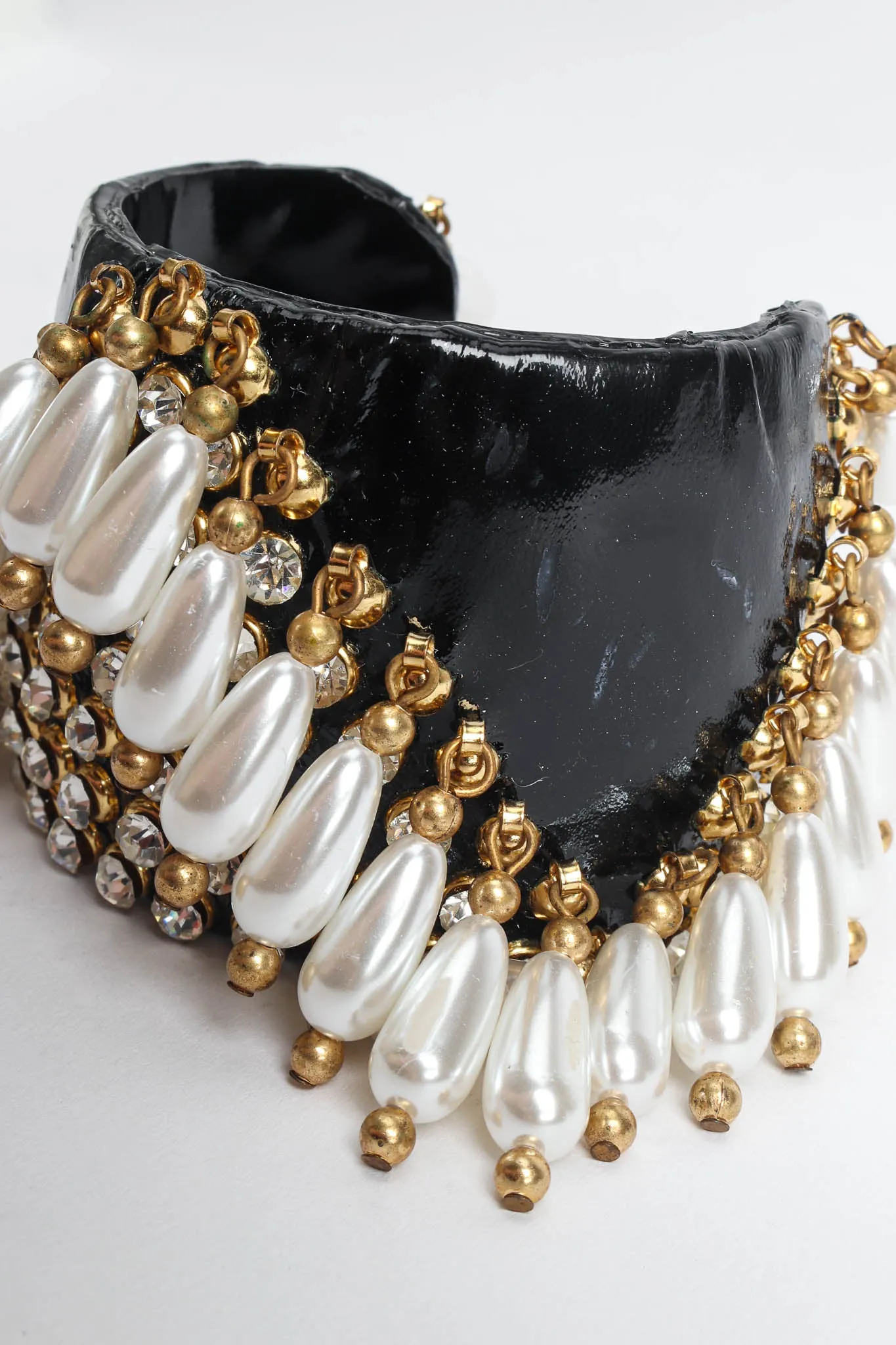 Patent Leather Rhinestone & Pearl Cuff